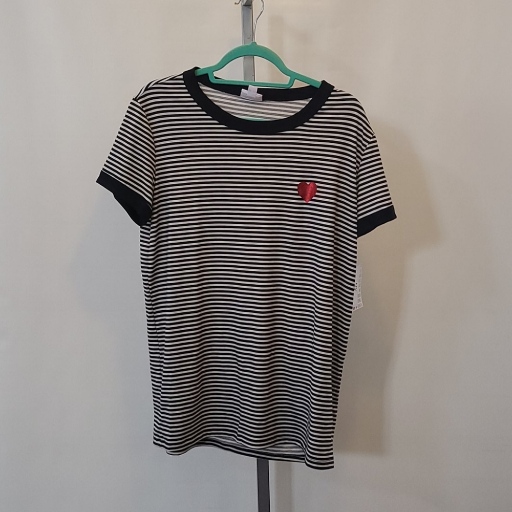 LuLaRoe Liv 33 Black and White Striped with Heart